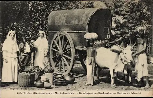 Ak Catéchistes Missionnaires de Marie Immaculée, Kumbakonam Hindoustan, Retour du Marché