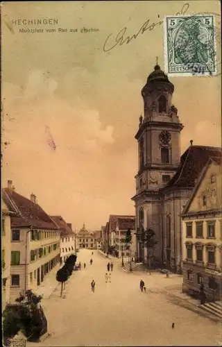 Ak Hechingen im Zollernalbkreis, Marktplatz vom Rad aus gesehen