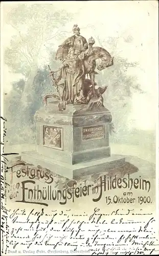 Litho Hildesheim in Niedersachsen, Kaiser Wilhelm Reiterdenkmal, Enthüllungsfeier 15.10.1900