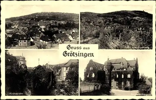 Ak Grötzingen Baden Württemberg, Totale, Turmberg Blick, Augustenberg, Kirchstraße