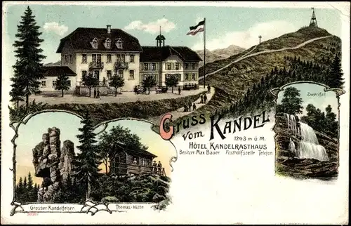 Litho Kandel St. Peter, Hotel Kandelrasthaus, Inh. M. Bauer, Großer Kandelfelsen, Thomas Hütte