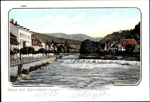 Ak Gernsbach im Murgtal Schwarzwald, Blick auf Wehr, Straßenpartie