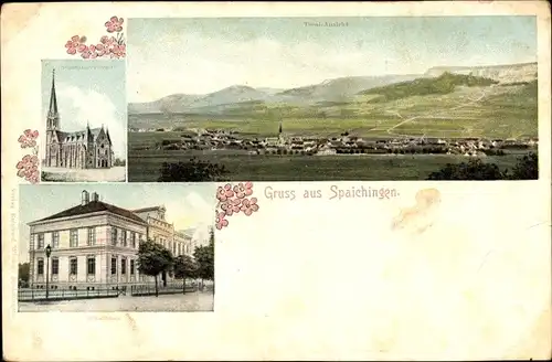 Ak Spaichingen, Gesamtansicht der Stadt, Schulhaus, Stadtpfarrkirche