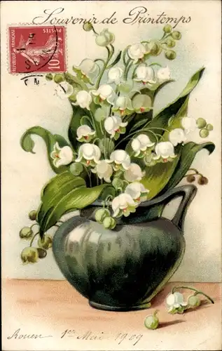 Präge Ak Maiglöckchen in Blumenvase, Kitsch