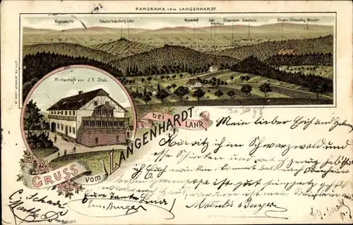 Litho Langenhardt Lahr im Schwarzwald Baden, Gesamtansicht, Wirtschaft, Alpenpanorama