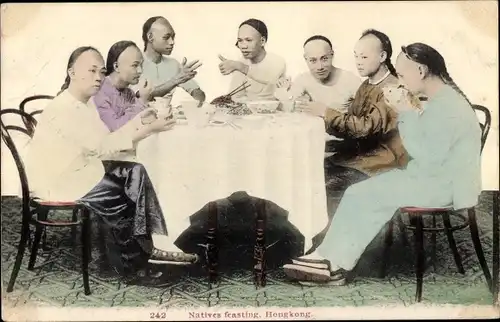 Ak Hongkong China, Einheimische beim Essen