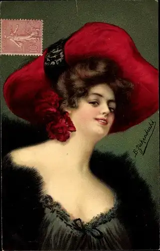 Künstler Ak Zickendraht, B., Portrait einer Frau mit Hut