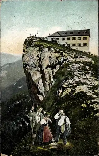Ak St. Wolfgang im Salzkammergut Oberösterreich, Schafbergspitze, Hotel, Wanderer, Trachten