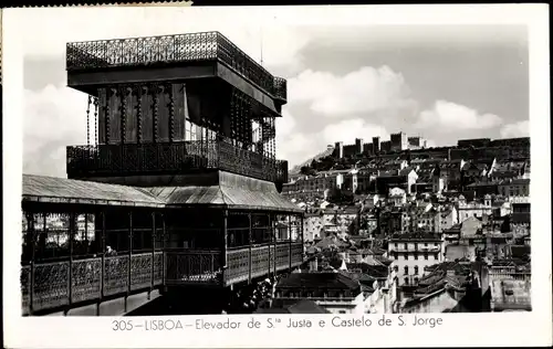 Ak Lisboa Lissabon Portugal, Elevador de Santa Justa e Castelo de S. Jorge