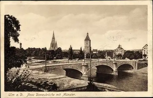 Ak Ulm an der Donau Baden Württemberg, Neue Donaubrücke, Münster