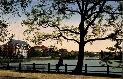 Ak Kiel Schleswig Holstein,  am kleinen Kiel mit Sparkasse