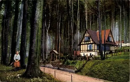 Ak Kiel Schleswig Holstein, Kitzeberger Gehölz, Fachwerkhaus, Kind