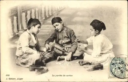 Ak Kinder spielen Karten, Araber, Maghreb, Kartenspiel