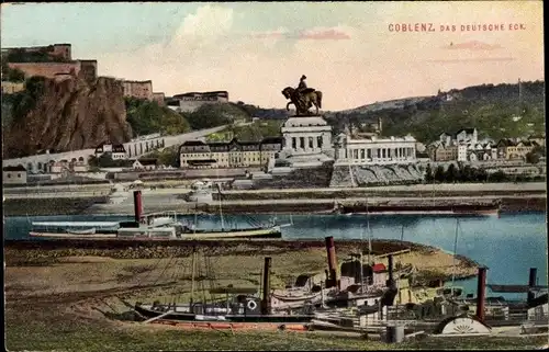 Ak Koblenz am Rhein, Deutsches Eck, Schiffe, Ehrenbreitstein