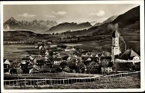 Ak Nesselwang, Panorama mit Säuling und Zugspitze