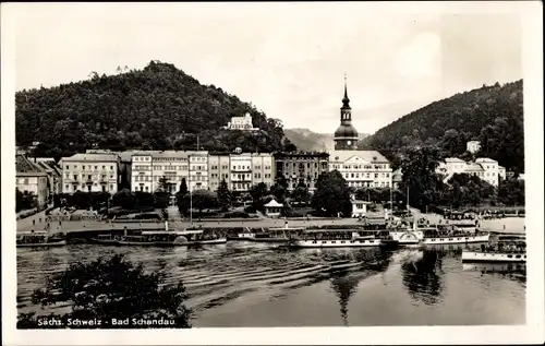 Ak Bad Schandau Sächsische Schweiz, Teilansicht, Schiffe