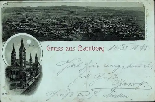 Mondschein Litho Bamberg in Oberfranken, Dom, Gesamtansicht