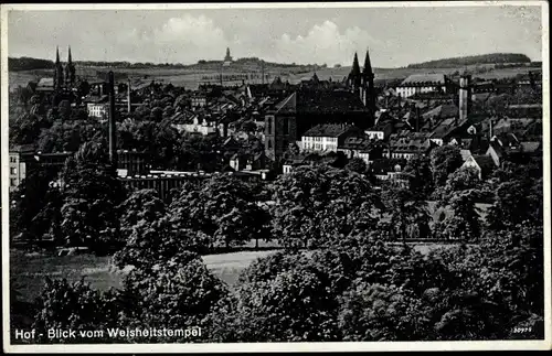 Ak Hof an der Saale Oberfranken Bayern, Blick vom Weisheitstempel