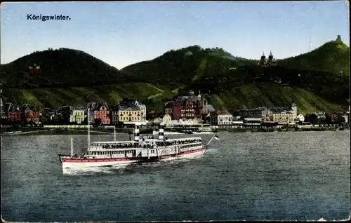 Ak Königswinter am Rhein, Teilansicht, Dampfschiff