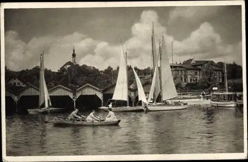 Ak Starnberg in Oberbayern, Ruderboot, Segelboote