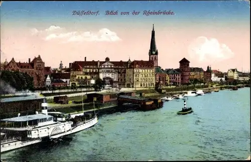 Ak Düsseldorf am Rhein, Teilansicht, Blick von der Rheinbrücke