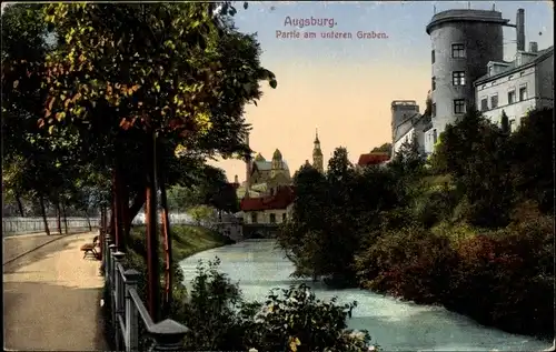 Ak Augsburg in Schwaben, unterer Graben, Turm