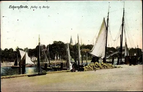 Ak Ostseebad Eckernförde, Hafen, Borby, Schiffe