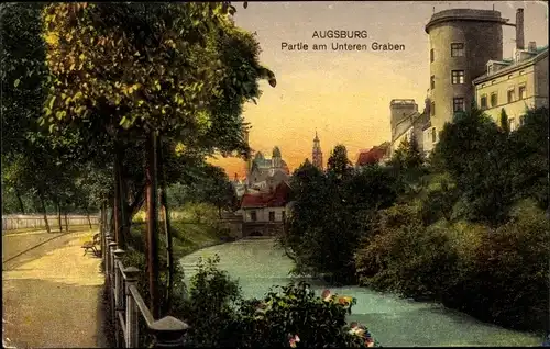 Ak Augsburg in Schwaben, Unterer Graben, Turm