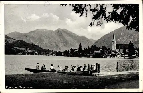 Ak Egern am Tegernsee Oberbayern, Kirche, Boot