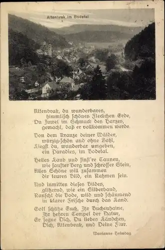 Ak Altenbrak Thale im Harz, Bodetal, Panorama, Liedtext
