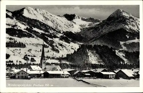 Ak Fischen im Allgäu in Schwaben, Teilansicht vom Ort im Winter, Gebirge