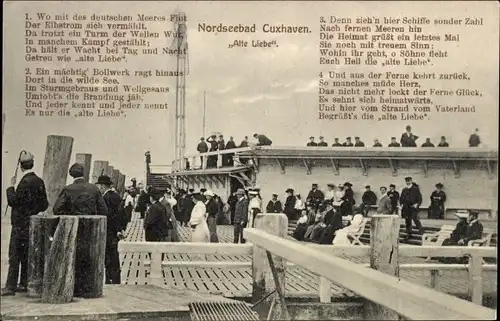 Ak Nordseebad Cuxhaven, Alte Liebe, Anleger, Passanten, Gedicht