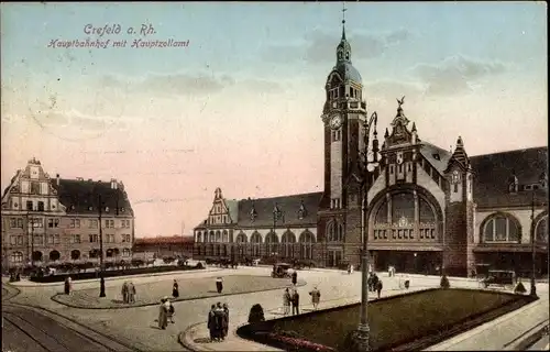 Ak Krefeld am Niederrhein, Hauptbahnhof, Hauptzollamt