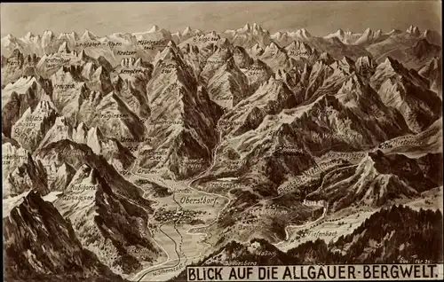 Landkarten Ak Oberstdorf im Oberallgäu, Allgäuer Bergwelt, Kretzer, Spielmansau