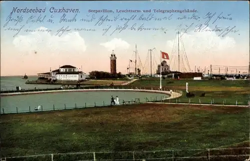 Ak Nordseebad Cuxhaven, Seepavillon, Leuchtturm, Telegraphengebäude