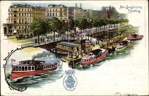 Litho Hamburg, Alter Jungfernstieg, Partie mit der Fähre, IX. Deutsche Turnfest