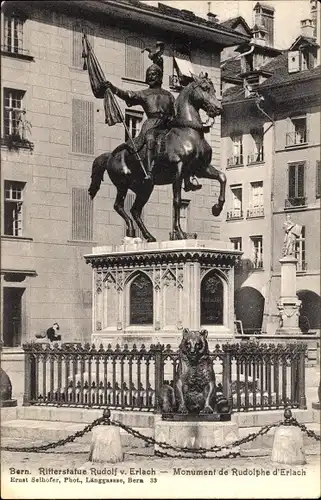 Ak Bern Stadt Schweiz, Ritterstatue Rudolf v. Erlach