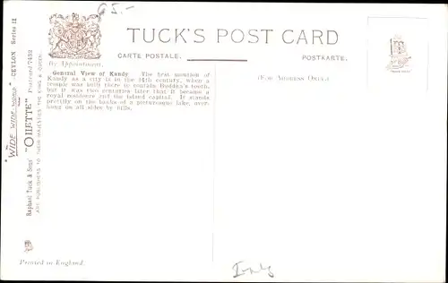 Ak Kandy Sri Lanka Ceylon, Gesamtansicht