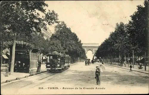 Ak Paris XVII, Avenue de la Grande Armée, Straßenbahn