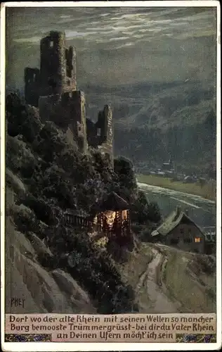 Lied Künstler Ak Hey, Paul, Volksliederkarte Nr. 97, Dort wo der alte Rhein mit seinen Wellen