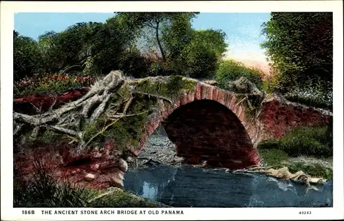 Ak Panama, die alte Steinbogenbrücke im alten Panama