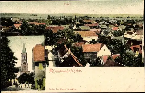 Ak Rheinbischofsheim Rheinau in Baden, Totale, Kirche