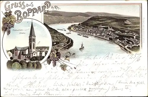 Litho Boppard am Rhein, Gesamtansicht, Kirche