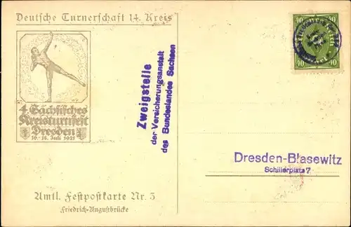 Passepartout Wappen Ak Dresden, 4. Sächsisches Kreisturnfest 1921, Friedrich August Brücke