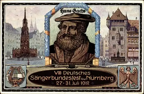 Künstler Ak Schmidt, C., Nürnberg, 8. Dt. Sängerbundesfest 1912, Portrait Hans Sachs