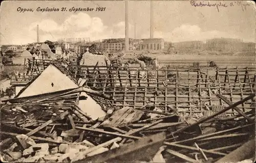 Ak Oppau Ludwigshafen am Rhein, Explosion des Stickstoffwerkes 1921