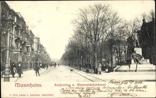 Ak Mannheim in Baden, Kaiserring, Bismarckdenkmal