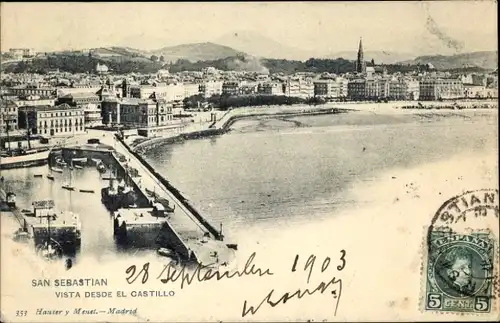 Ak Donostia San Sebastian Baskenland, Gesamtansicht, Schloss