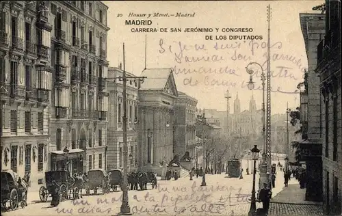 AK Madrid, Spanien, Carrera de San Jeronimo und Abgeordnetenhaus