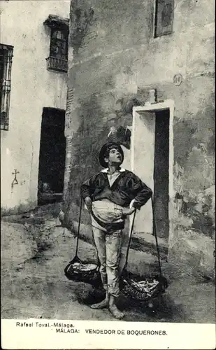 Künstler Ak Málaga Andalusien Spanien, Sardellenverkäufer
